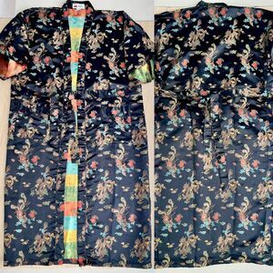 Vintage Double Peach 100% Silk Brocade Long Chinese Duster Robe Women's Size S-M